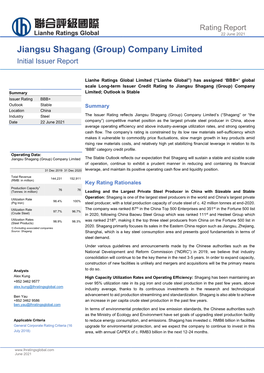 Jiangsu Shagang (Group) Company Limited Initial Issuer Report