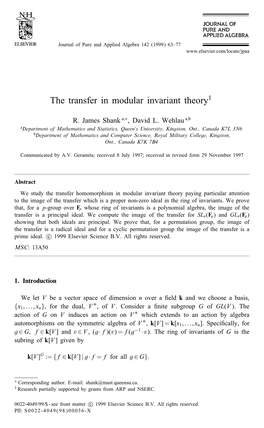 The Transfer in Modular Invariant Theory1