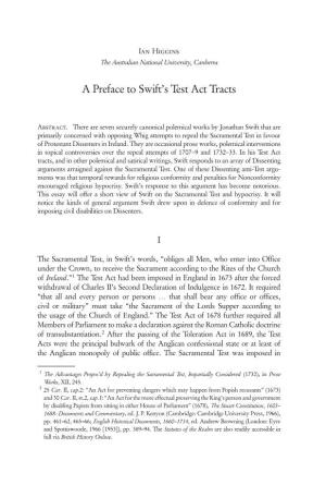 A Preface to Swift's Test Act Tracts