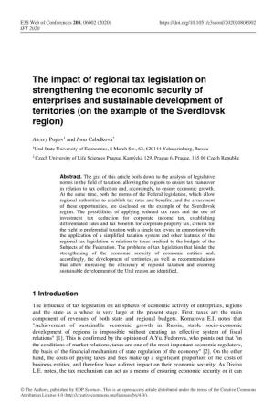 The Impact of Regional Tax Legislation on Strengthening the Economic Security of Enterprises and Sustainable Development of Terr