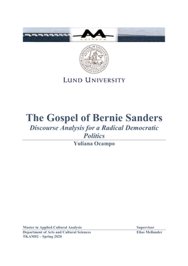 The Gospel of Bernie Sanders Discourse Analysis for a Radical Democratic Politics Yuliana Ocampo