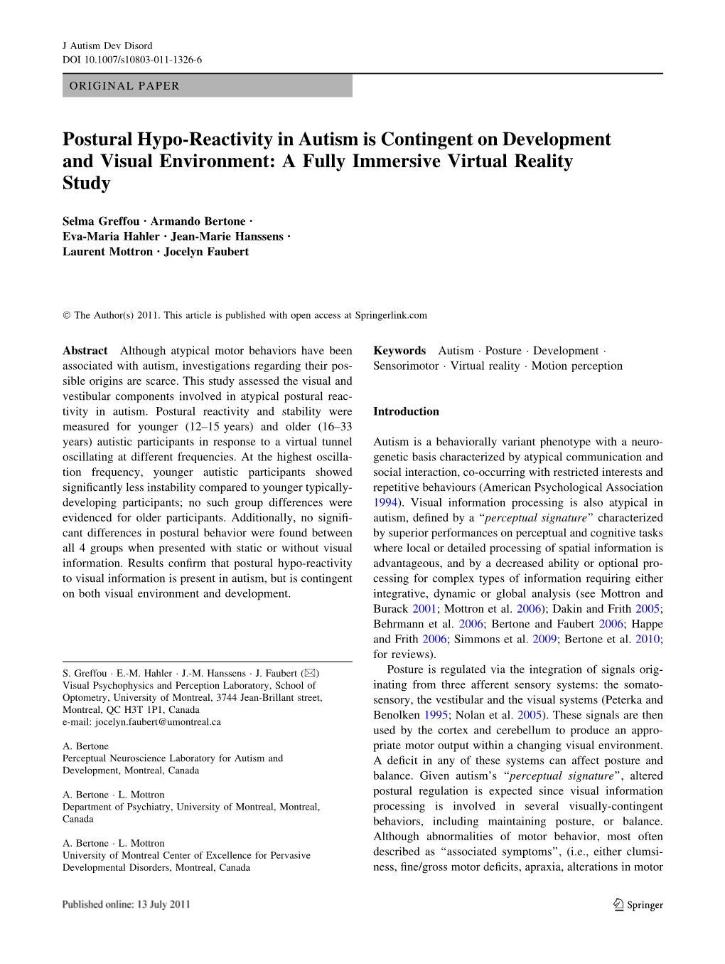 Postural Hypo-Reactivity in Autism Is Contingent on Development and Visual Environment: a Fully Immersive Virtual Reality Study