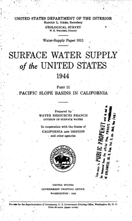 SURFACE WATER SUPPLY of the UNITED STATES 1944 ( PART 11 , PACIFIC SLOPE BASINS in CALIFORNIA