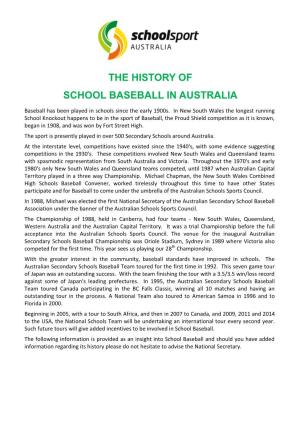 The History of School Baseball in Australia