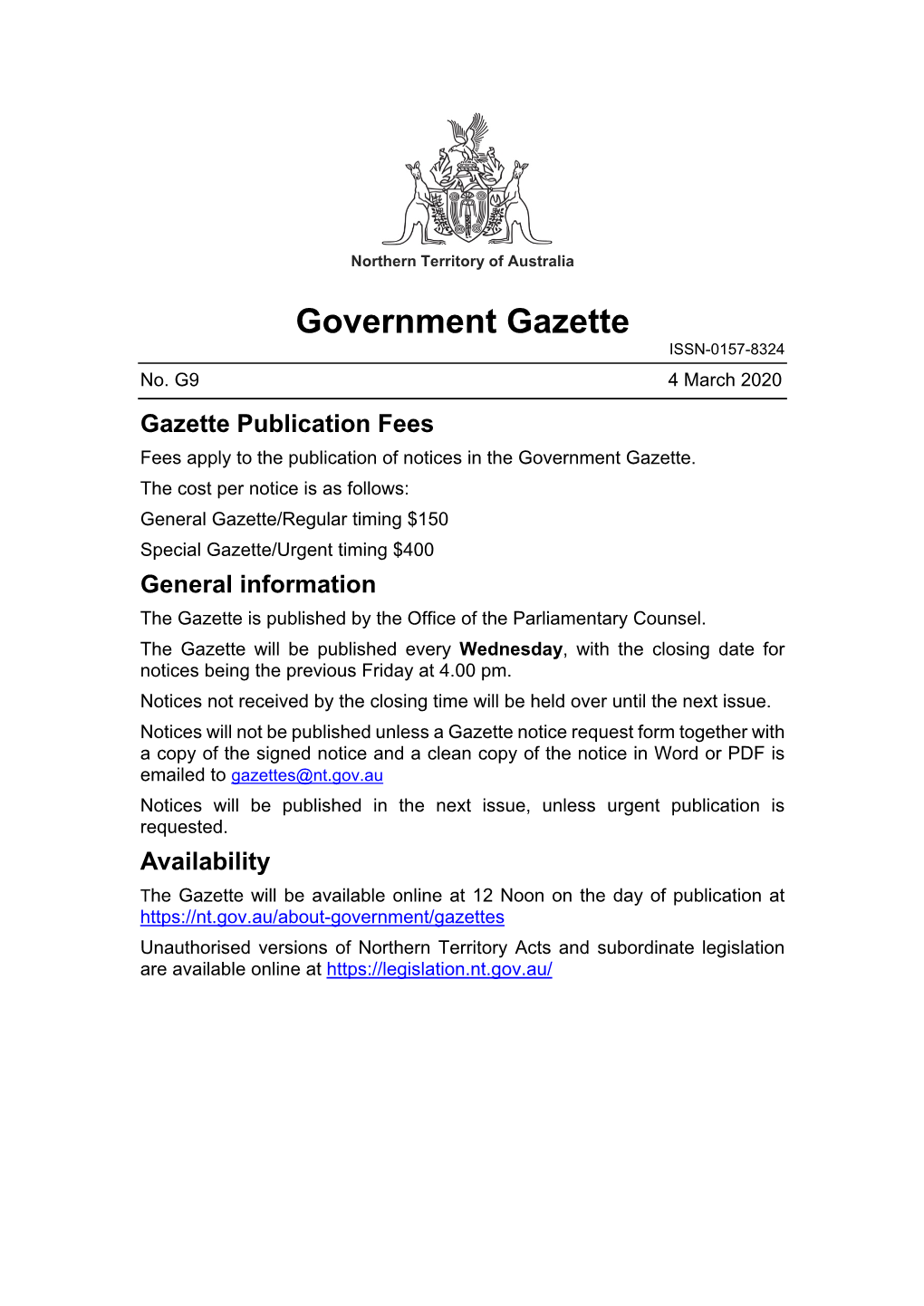 Government Gazette ISSN-0157-8324 No