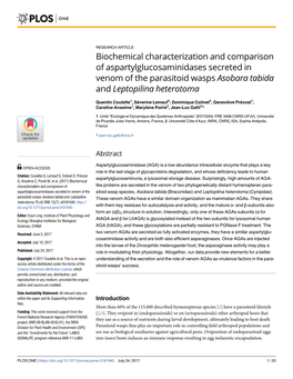 Biochemical Characterization and Comparison of Aspartylglucosaminidases Secreted in Venom of the Parasitoid Wasps Asobara Tabida and Leptopilina Heterotoma