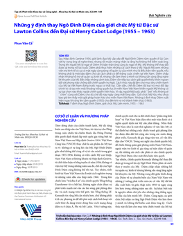 Những Ý Định Thay Ngô Đình Diệm Của Giới Chức Mỹ Từ Đặc Sứ Lawton Collins Đến Đại Sứ Henry Cabot Lodge (1955 – 1963)