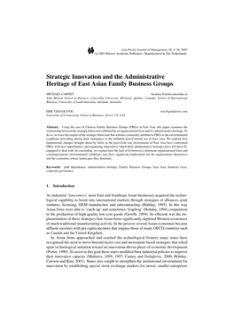 Strategic Innovation and the Administrative Heritage of East Asian Family Business Groups