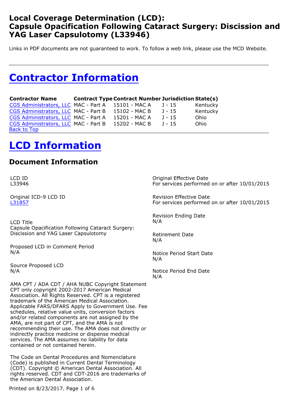 Discission and YAG Laser Capsulotomy (L33946)
