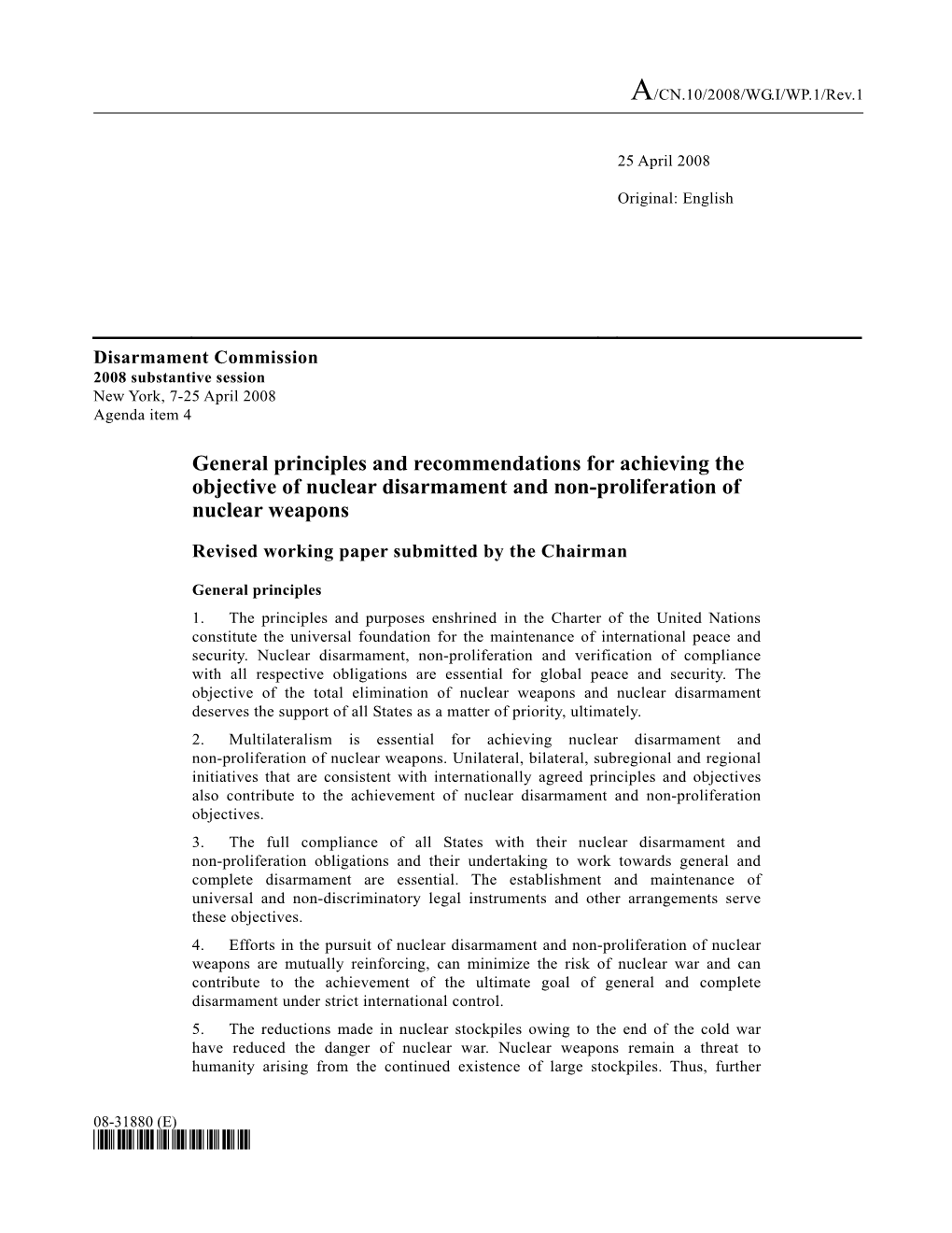 General Principles and Recommendations for Achieving the Objective of Nuclear Disarmament and Non-Proliferation of Nuclear Weapons