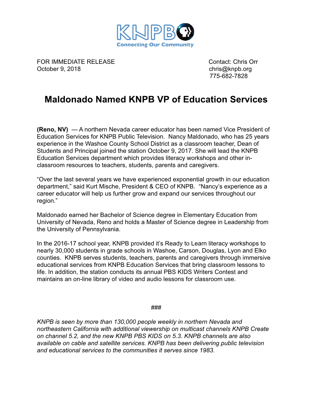 Maldonado Named KNPB VP of Education Services