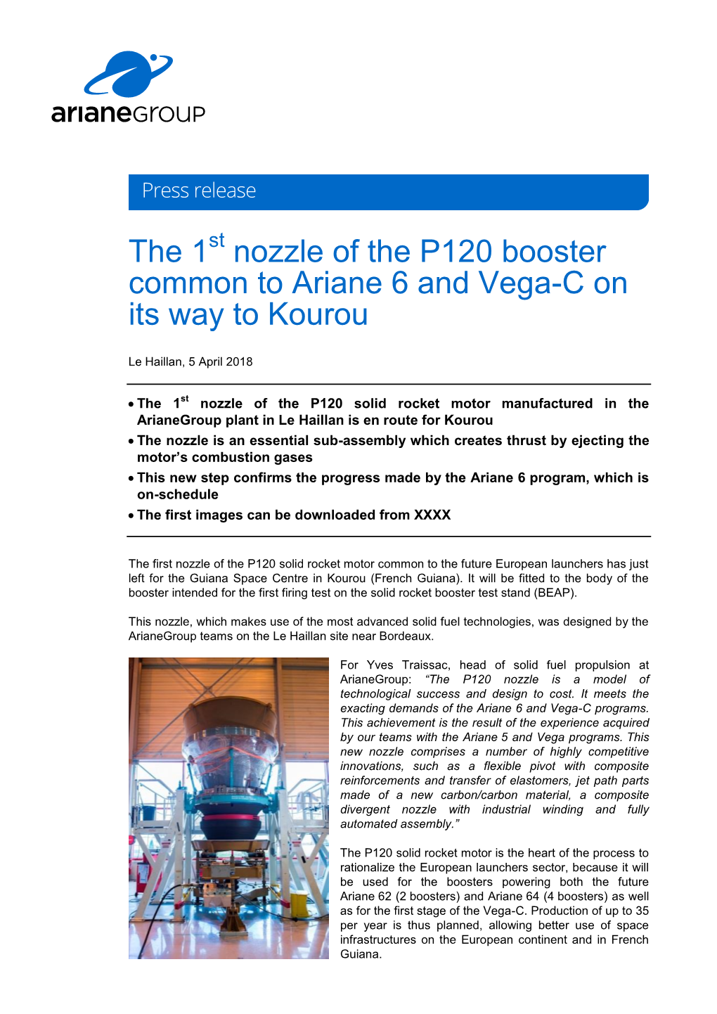 The 1 Nozzle of the P120 Booster Common to Ariane 6 and Vega-C On