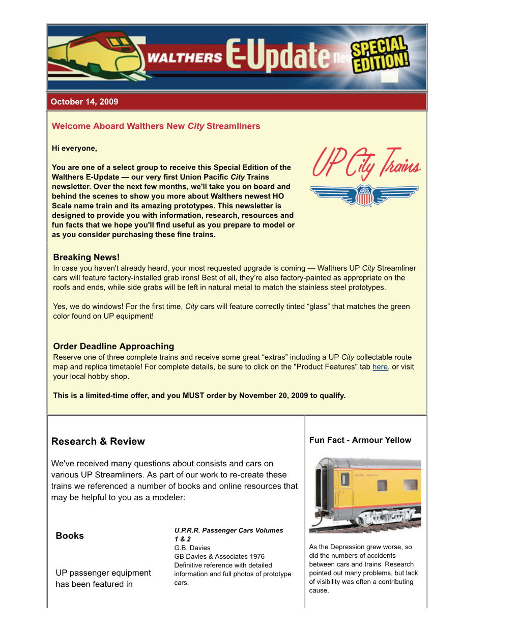 Walthers E-Update Newsletterâ„¢