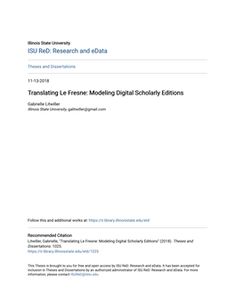 Translating Le Fresne: Modeling Digital Scholarly Editions