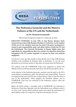 The Srebrenica Genocide and the Massive Failures of the UN and the Netherlands by Dr