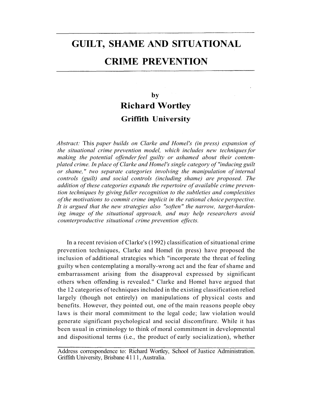Guilt, Shame and Situational Crime Prevention