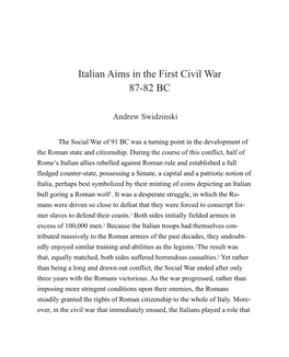 Andrew Swidzinski, Italian Aims in the First Civil War, 87-82 BC