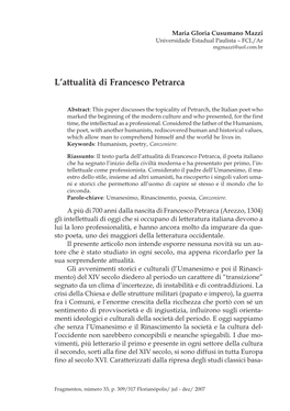 L'attualità Di Francesco Petrarca