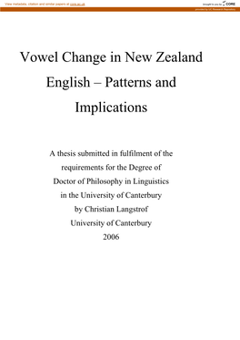 Vowel Change in New Zealand English – Patterns and Implications