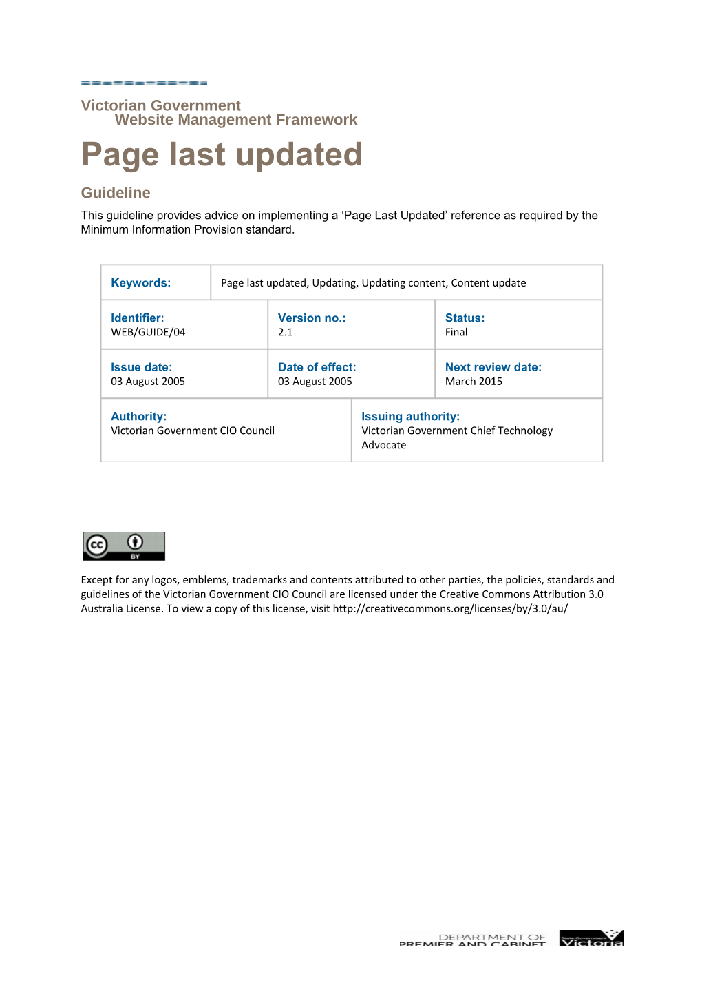 Victorian Governmentwebsite Management Framework