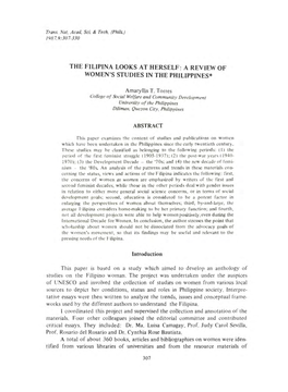 The Filipina Looks at Herself: a Review of Women's Studies in the Philippines*