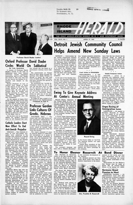 APRIL 27, 1962 16 PAGES Detroit Jewish Community Council Helps Amend New Sunday Laws