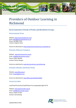 Outdoor Learning Providers in the Borough