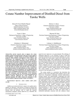 Cetane Number Improvement of Distilled Diesel from Tawke Wells