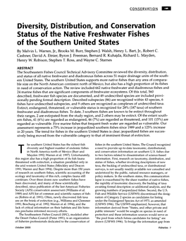 Diversity, Distribution, and Conservation Status of the Native Freshwater Fishes of the Southern United States by Melvin L