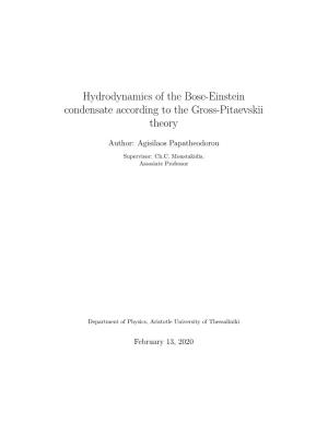 Hydrodynamics of the Bose-Einstein Condensate According to the Gross-Pitaevskii Theory