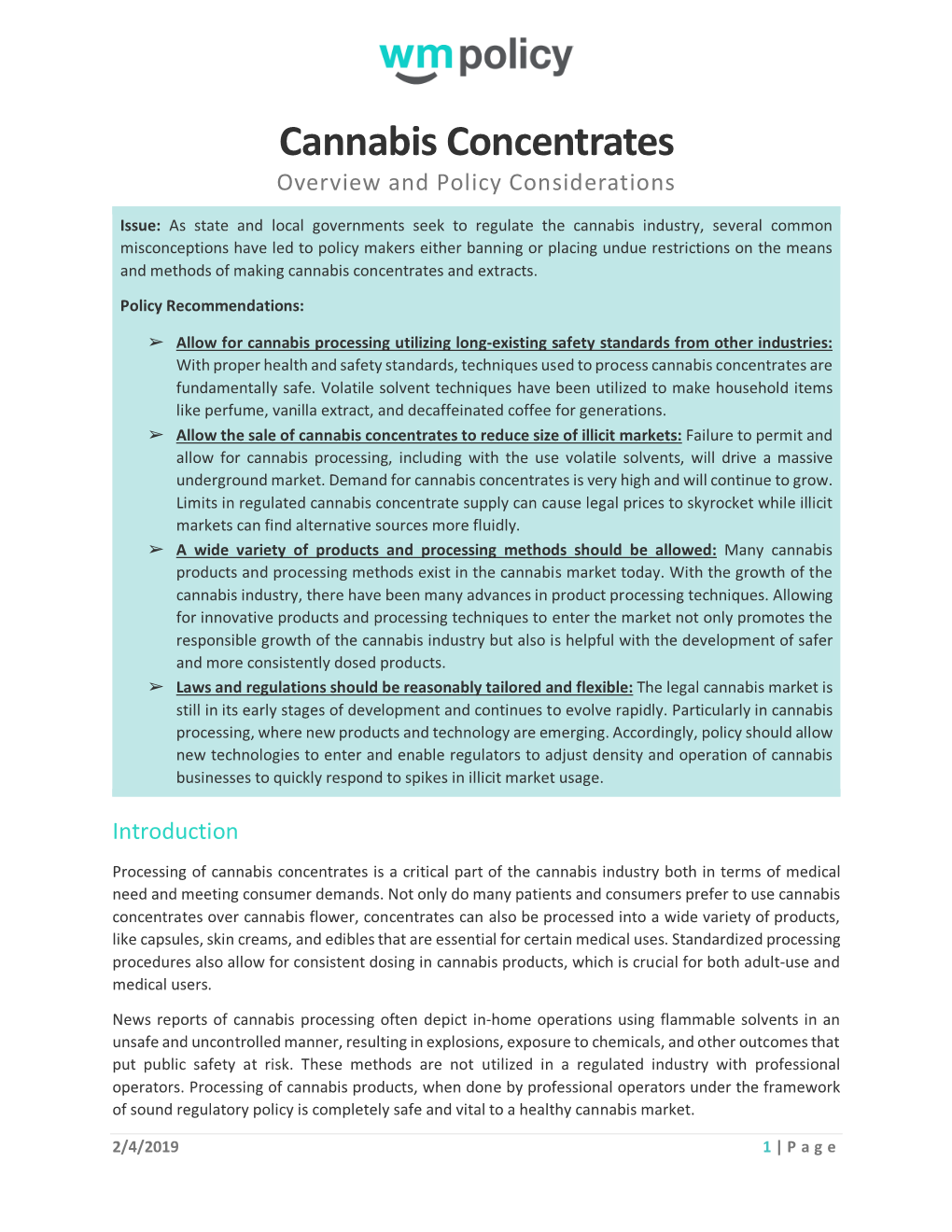 Cannabis Concentrates Overview and Policy Considerations
