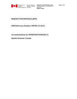 RFP) Page 1 of 12 Canada – Canada – Défense Accommodations for OP NANOOK 14 National Defence Nationale Iqaluit NU W8484-15-8222