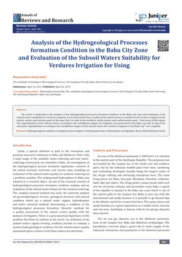 Analysis of the Hydrogeological Processes Formation Condition in the Baku City Zone and Evaluation of the Subsoil Waters Suitability for Verdures Irrigation for Using