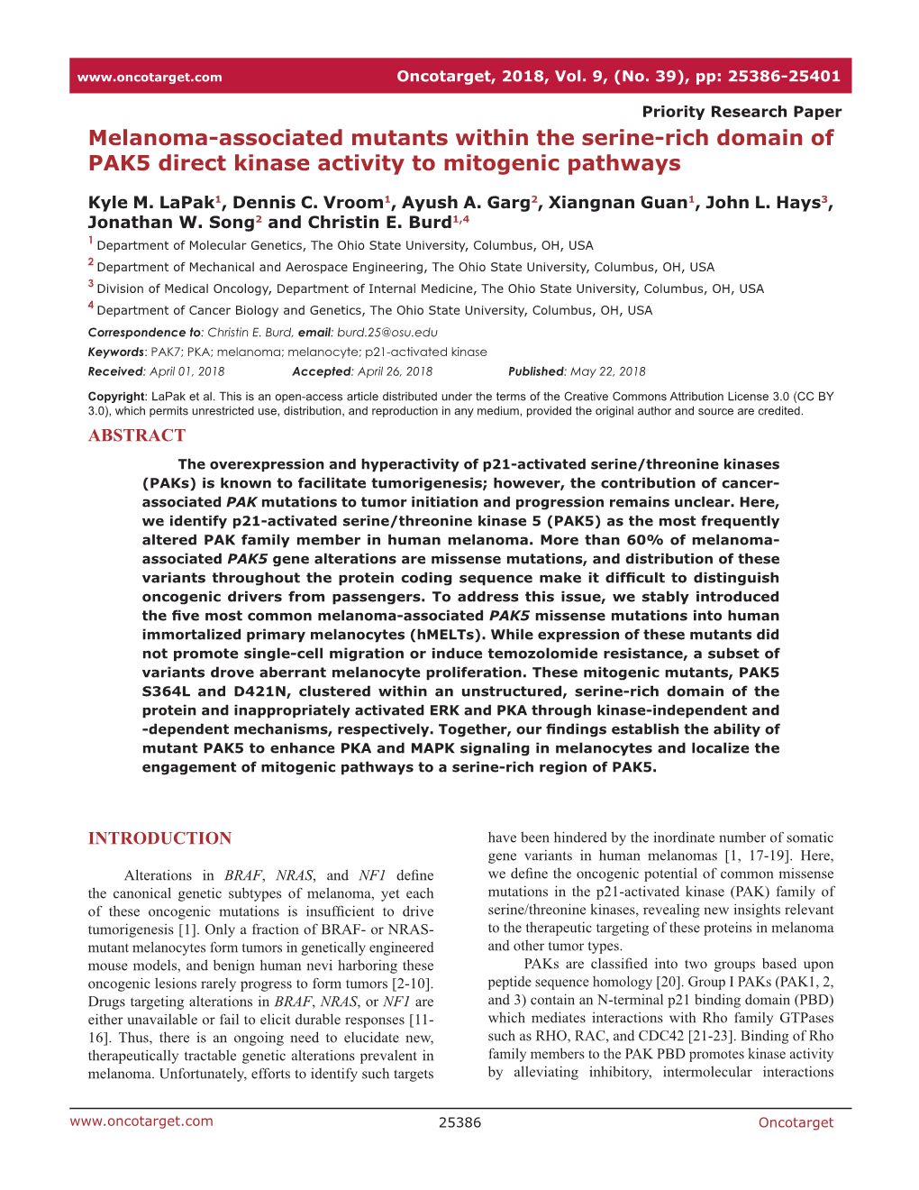 Melanoma-Associated Mutants Within the Serine-Rich Domain of PAK5 Direct Kinase Activity to Mitogenic Pathways