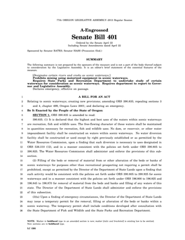 Senate Bill 401 Ordered by the Senate April 22 Including Senate Amendments Dated April 22