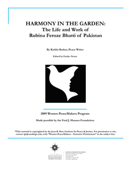 HARMONY in the GARDEN: the Life and Work of Rubina Feroze Bhatti of Pakistan