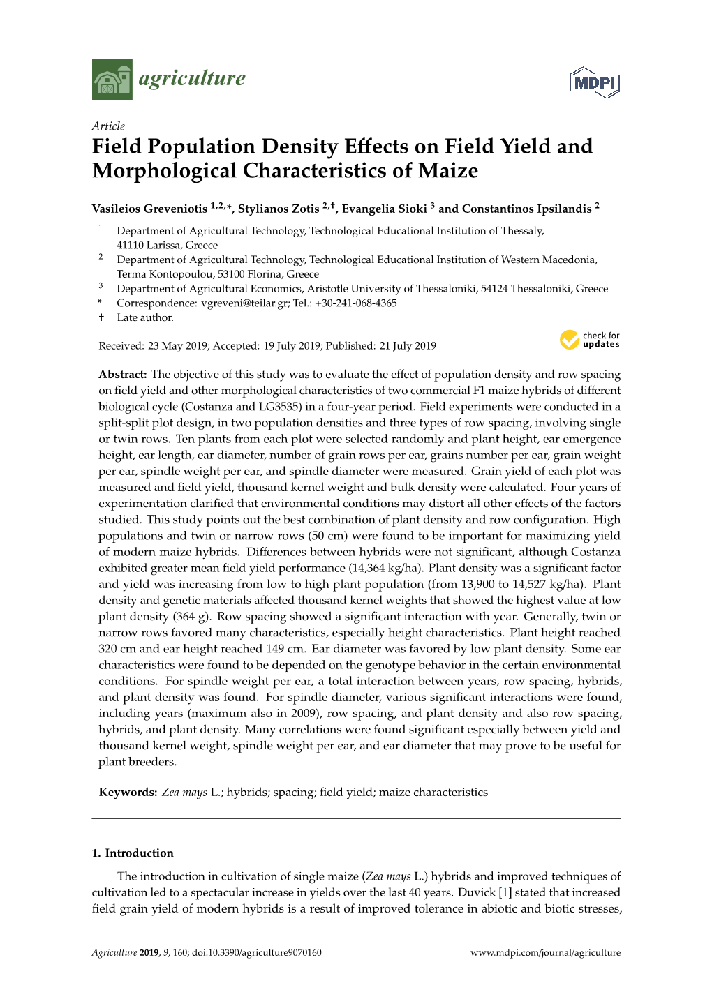 Field Population Density Effects on Field Yield and Morphological