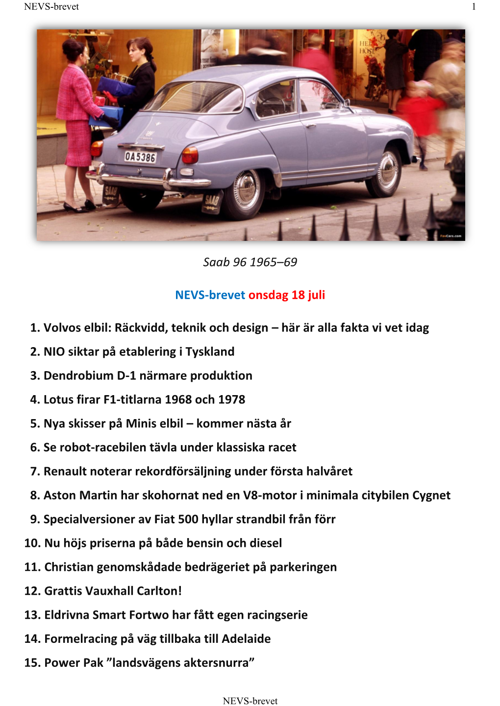 Saab 96 1965–69 NEVS-Brevet Onsdag 18 Juli 1