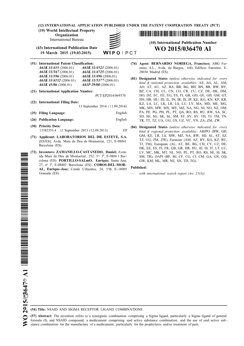 WO 2015/036470 Al 19 March 2015 (19.03.2015) P O P C T