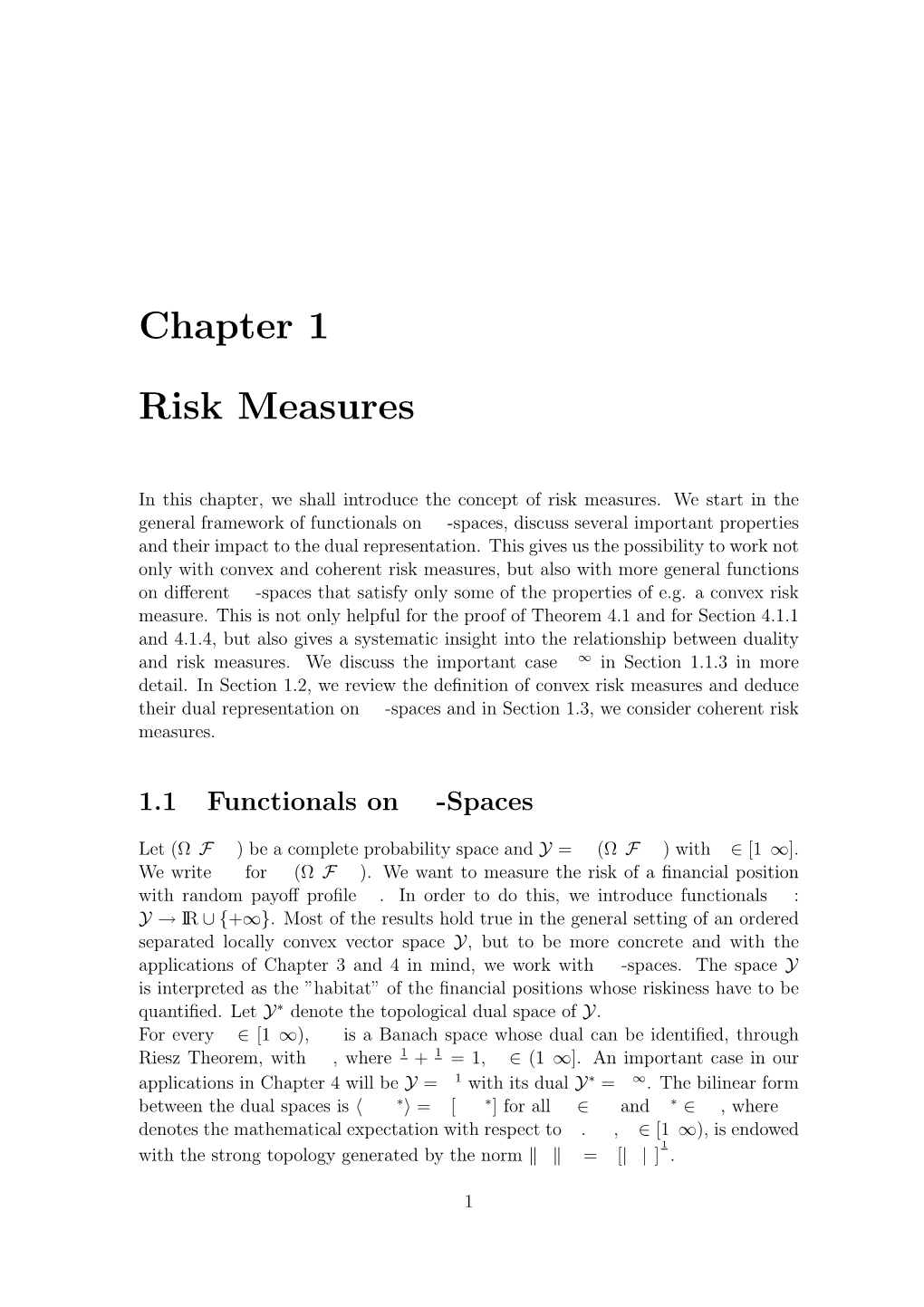 Chapter 1 Risk Measures