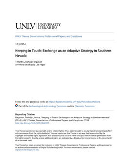 Exchange As an Adaptive Strategy in Southern Nevada