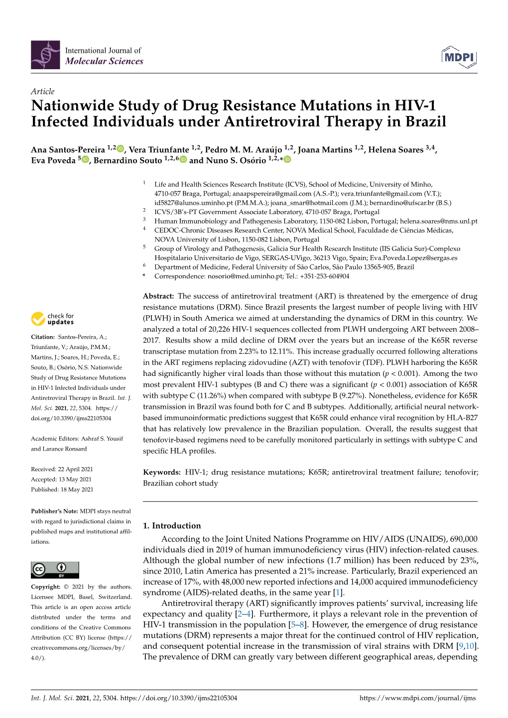 Nationwide Study of Drug Resistance Mutations in HIV-1 Infected Individuals Under Antiretroviral Therapy in Brazil