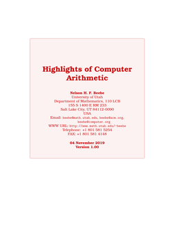 Highlights of Computer Arithmetic