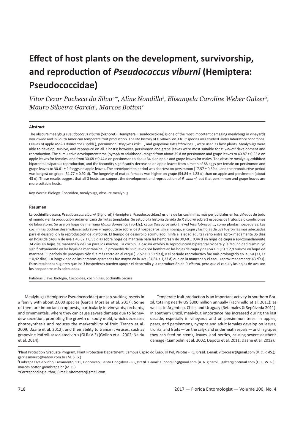 Effect of Host Plants on the Development, Survivorship, And