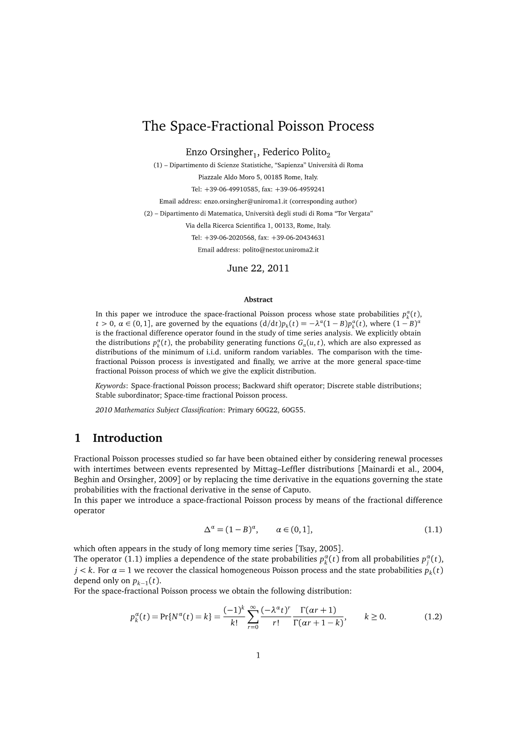 The Space-Fractional Poisson Process