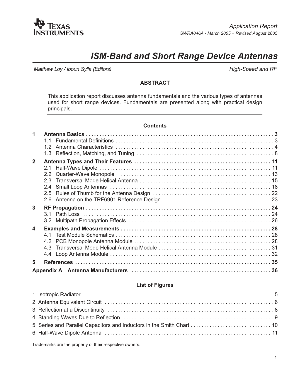 ISM-Band and Short Range Device Antennas