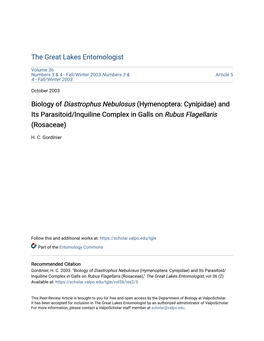 Biology of Diastrophus Nebulosus (Hymenoptera: Cynipidae) and Its Parasitoid/Inquiline Complex in Galls on Rubus Flagellaris (Rosaceae)