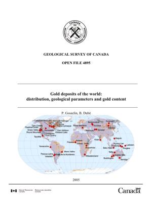 Gold Deposits of the World: Distribution, Geological Parameters and Gold Content