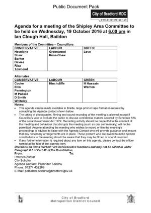 (Public Pack)Agenda Document for Shipley Area Committee, 19/10/2016 18:00