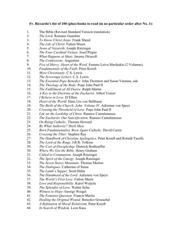 Fr. Riccardo's List of 100 (Plus) Books to Read